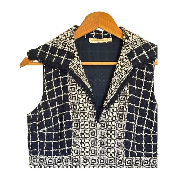 Tory Burch Navy Blue Carlsbad Tweed Fringe Dress Size 6 - Picture 7 of 11